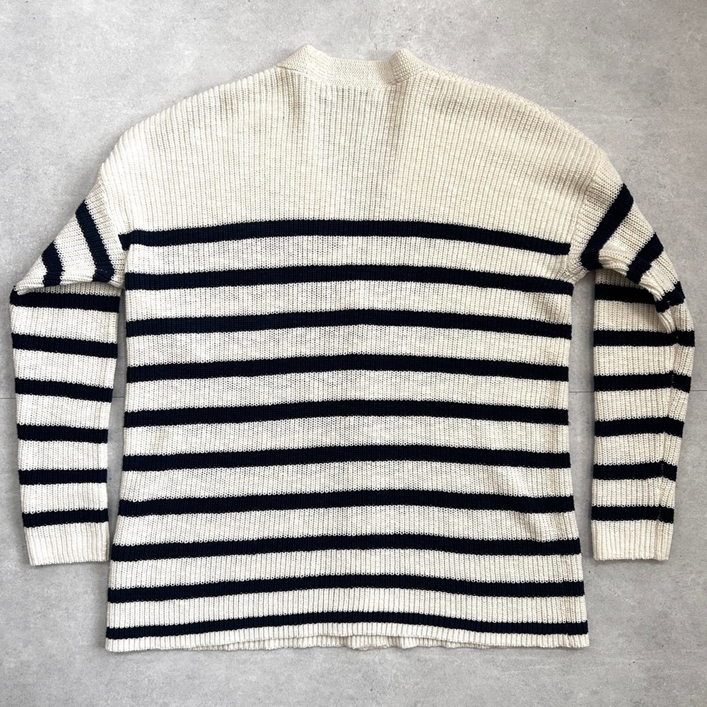 Madewell Striped V-Neck Button Front Cotton Cardigan | Small | Navy & Cream - Picture 6 of 14